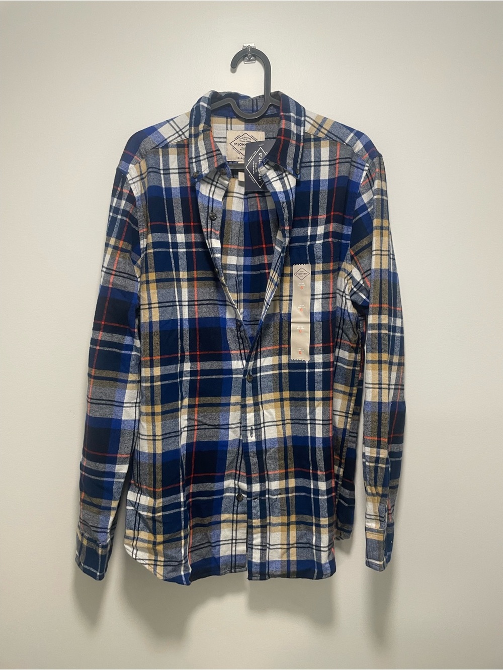 St. John's Bay Navy, Cream & Yellow Plaid Button-Down Shirt